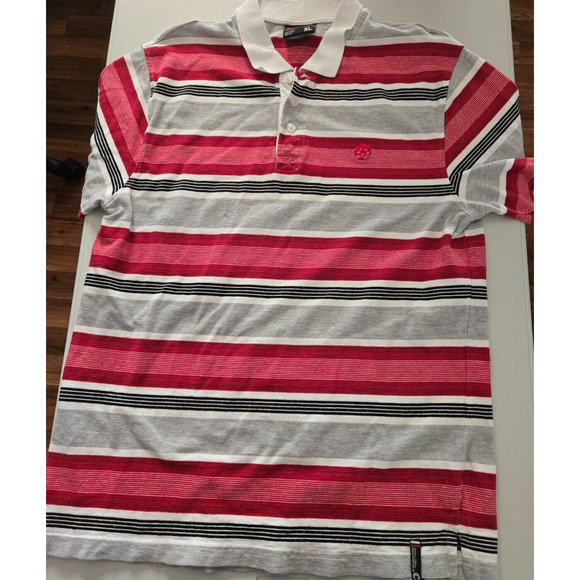 SOUTH POLE Authentic Collection Polo Shirt Men XL Red Black Rugby Stripe S/S - Picture 1 of 8